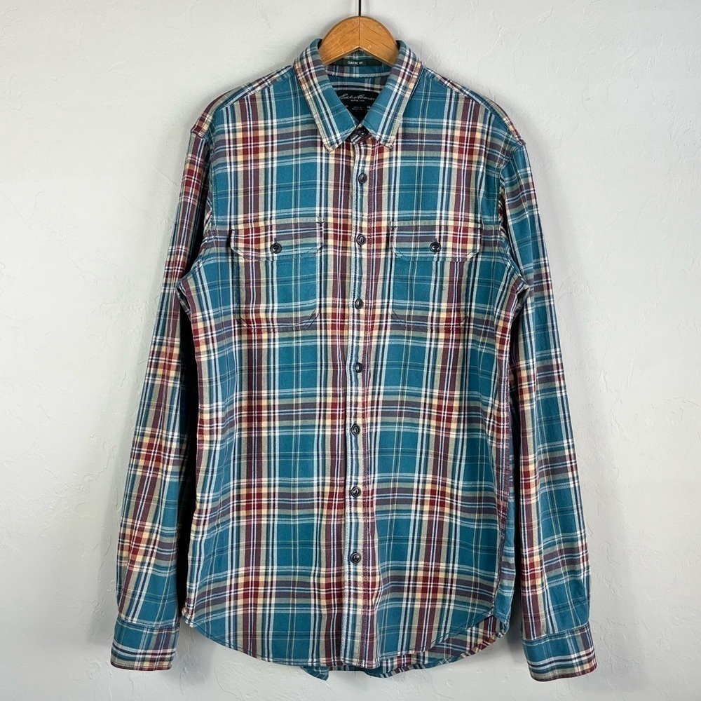 Eddie Bauer 100%Cotton Multicolor Classic Fit Plaid Mid Weight Sturdy Button Up